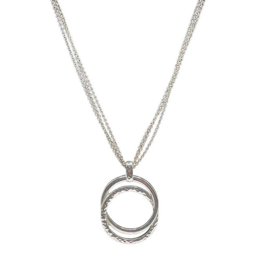 Vintage KR Silvertone Double Chain Circle Pendant  19” Chain Length